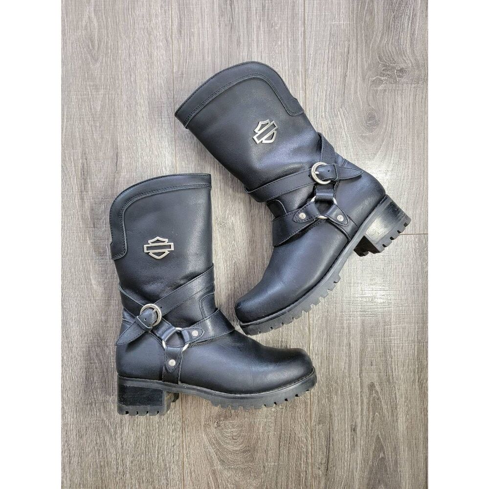 Harley-Davidson® Women's Amber Black Leather size 8.5 Motorcycle Boots D85514